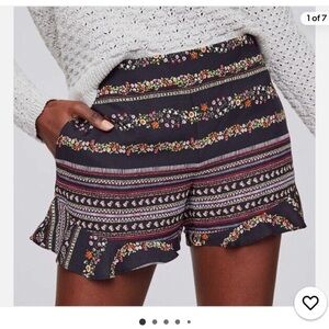 Ann Taylor Loft Black Floral Ruffle Rayon Shorts